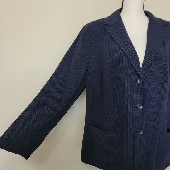 NWT Kate Hill Woman Sz 18W 3 Button Front Blazer Jacket Pockets Navy Blue Pindot - Picture 5 of 16